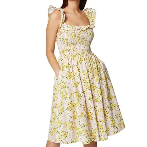 NWT BCBG GENERATION Flutter Sleeve Smocked English Rose Midi Dress - Size 4 - Picture 1 of 3